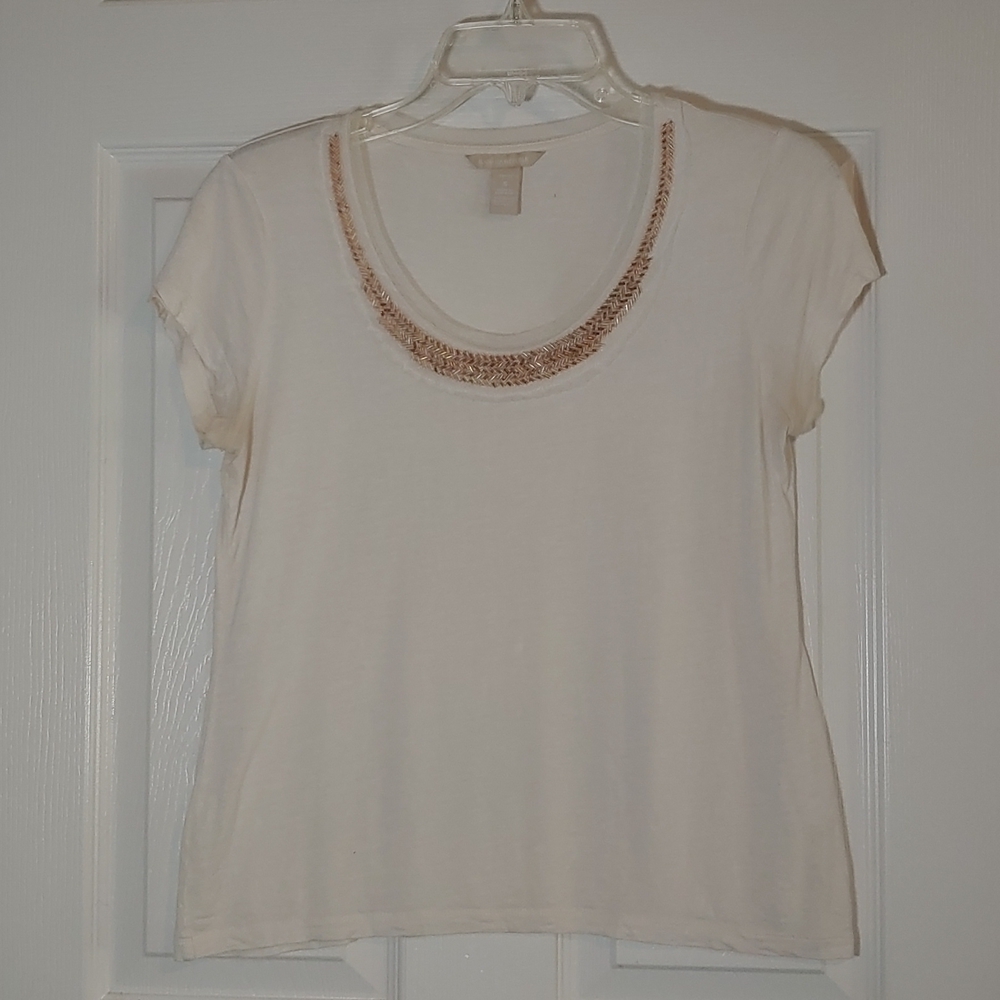 Banana Republic off White Embellished T-Shirt Size Petite S
